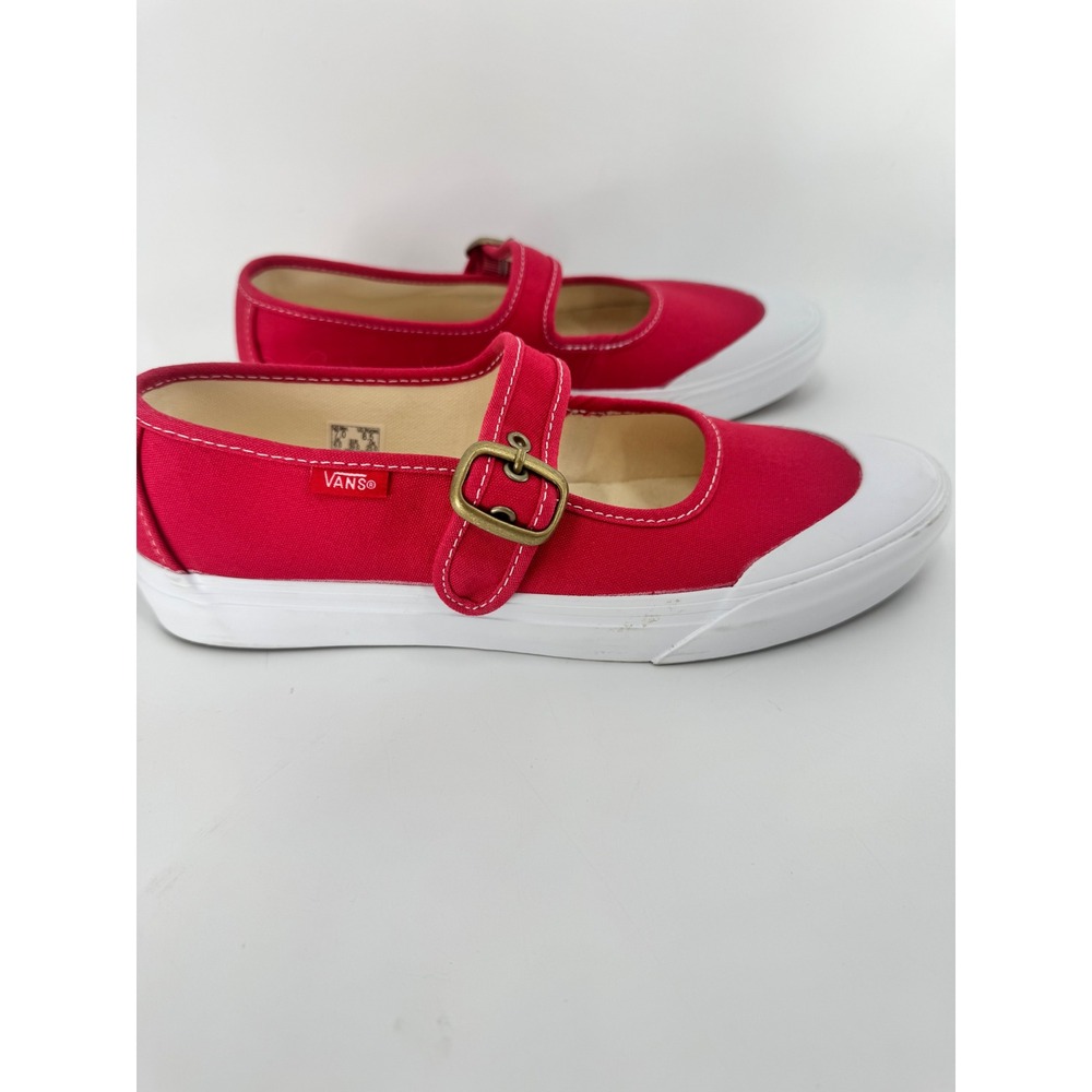 Vans Mary Jane Shoes Women 8.5 Red Canvas Buckle Strap Sneakers - Picture 5 of 16